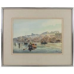 Walter Holmes (British 1936): Fishing Boats Approaching Whitby Harbour, watercolour signed 23.5cm x 33.5cm