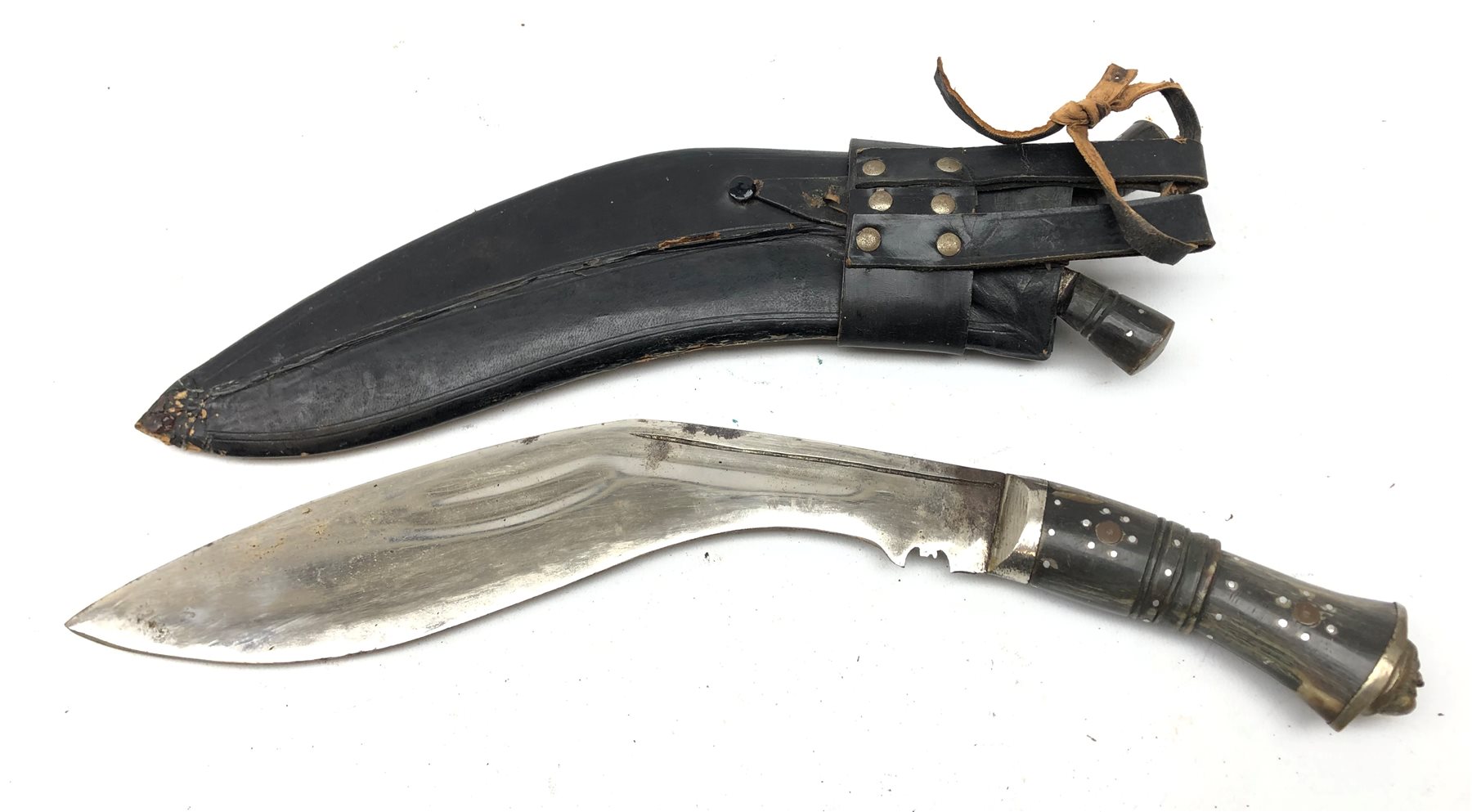Kukri Knife, 28cm curved blade dot prick decorated with scrolls and