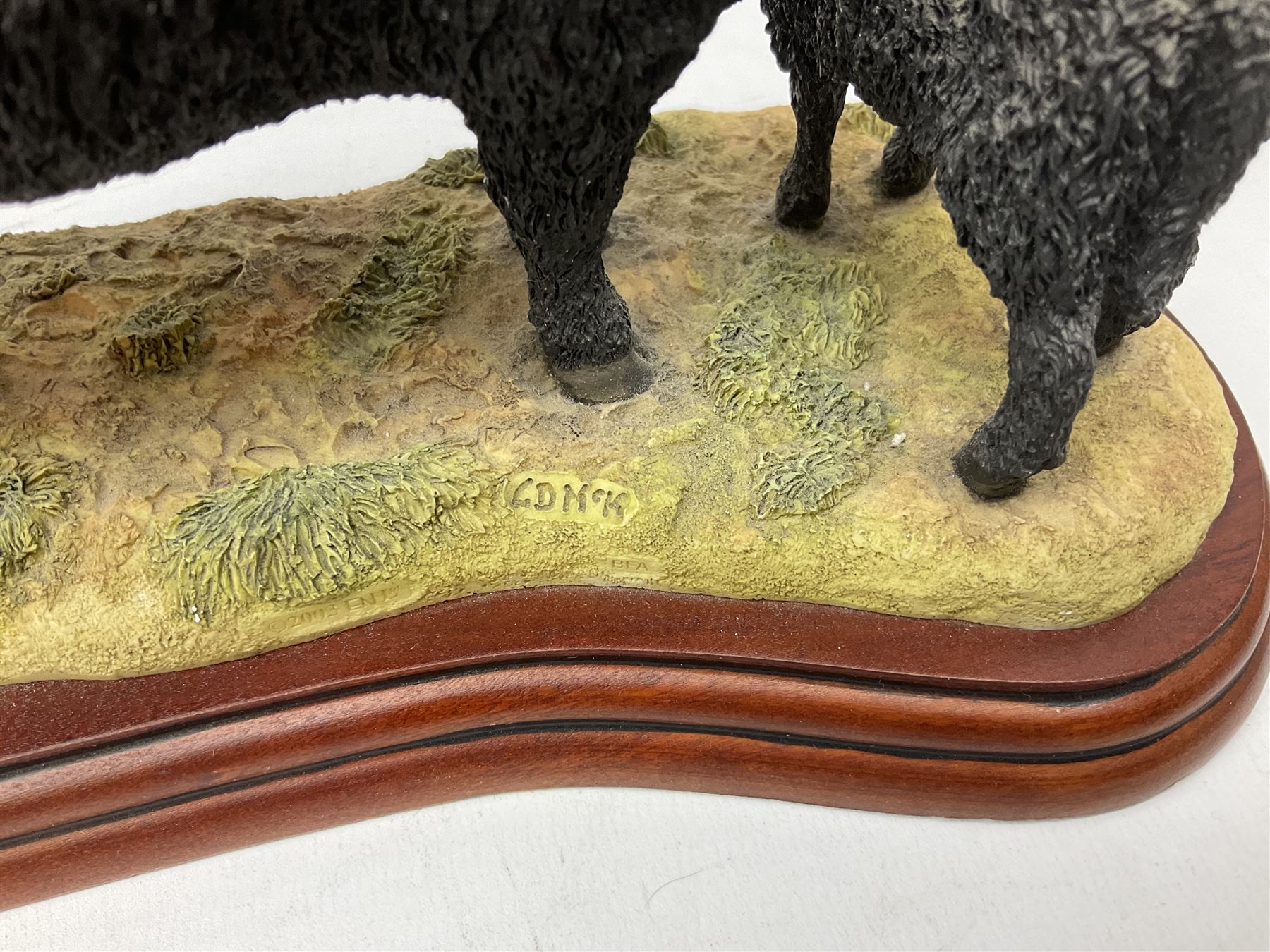 Border Fine Arts figures, to include Galloway Bull, A2692, Galloway Cow & Calf, A3790, Well Warmed, A1454, Found Safe, A0602 etc (7) 