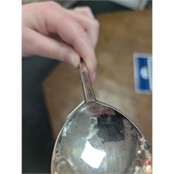 Pair of 17th century style seal top table spoons, with rounded fig shaped bowls and seal top finials, engraved ALC JEB 1649, with leopards head mark to centre top of bowl and modern hallmark on reverse for London Assay Office with no date mark