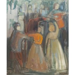 Pia Hesselmark-Campbell (Swedish 1910-2013): Dancing Figures, oil on canvas signed 45cm x 37cm
