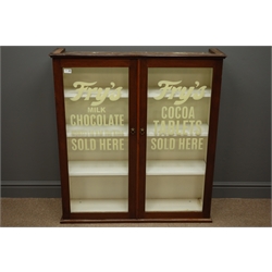  Early 20th century walnut glazed cabinet with reproduction hand painted 'Fry's Milk Chocolate' advertising writing, W95cm, H104cm, D26cm  