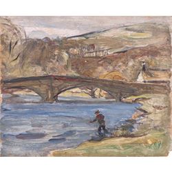 Florence Adelina Hess (Staithes Group 1891-1974): Angler and Bridge, oil on panel unsigned...