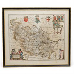 Johannes (Joan) Blaeu (Dutch 1596-1673): 'Ducatus Eboracensis pars Occidentalis - the West Riding of Yorkshire', 17th century engraved map with hand-colouring 42cm x 51cm
