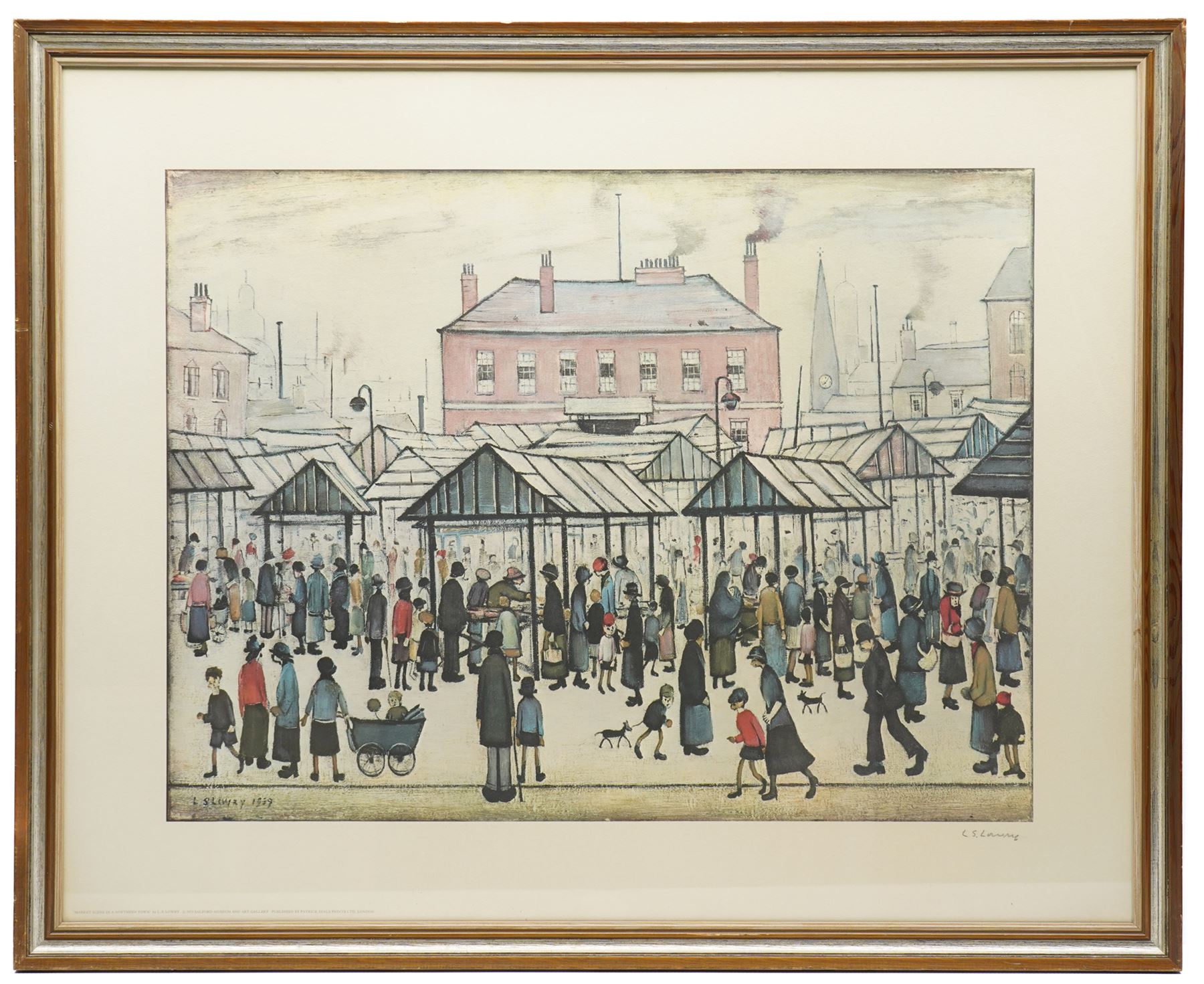 Laurence Stephen Lowry RBA RA (Northern British 1887-1976): 'Market Scene in a Northern Town', limited edition print in colours signed in pencil, from the edition of 750, pub. by Patrick Seale Prints 1973, 46cm x 61cm
