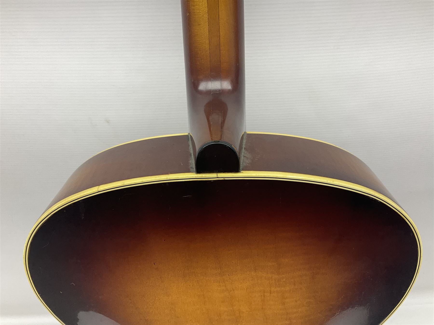 1958 Hofner Senator acoustic guitar with two-tone finish and Hofner label bearing serial no.5315, L104cm overall; in soft carrying case.