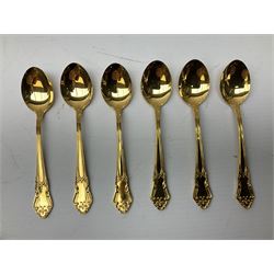 Victorian gold plated lorgnette glasses, 11cm and further set of six gold plated teaspoons stamped Sweden