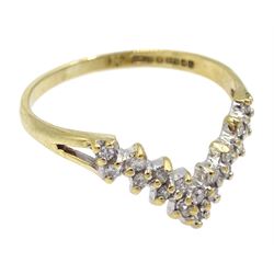 9ct gold diamond wish bone design ring, hallmarked