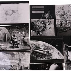 Fourteen black and white photographs of artwork by Ralph Andrew Smith, including images used in 'The Exploration of Space', a sketch of auto probe rocket for planetary survey and Inside Lunar City, etc, two with annotations written by Arthur C Clarke verso, H20, W25cm

Notes: This item is from the private collection of Arthur C. Clarke's brother.