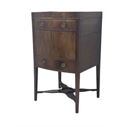 Part canteen of silver plated cutlery, including ivorine handled table and dessert knives, table forks, dessert forks, dessert spoons, teaspoons and soup spoons, all contained within a canteen cabinet converted from a George III mahogany enclosed wash stand