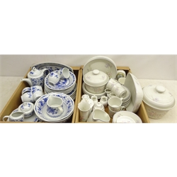  Royal Doulton Chelsea pattern tea and dinner ware, matching Aynsley ceramics and a matched Continental blue and white dinner and coffee service in two boxes  