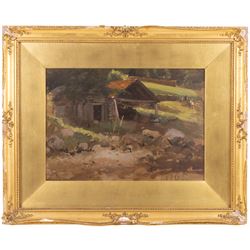 English School (19th/20th Century): Old Farmhouse, oil on canvas laid on board indistinctly signed and dated 1905, 28cm x 39cm