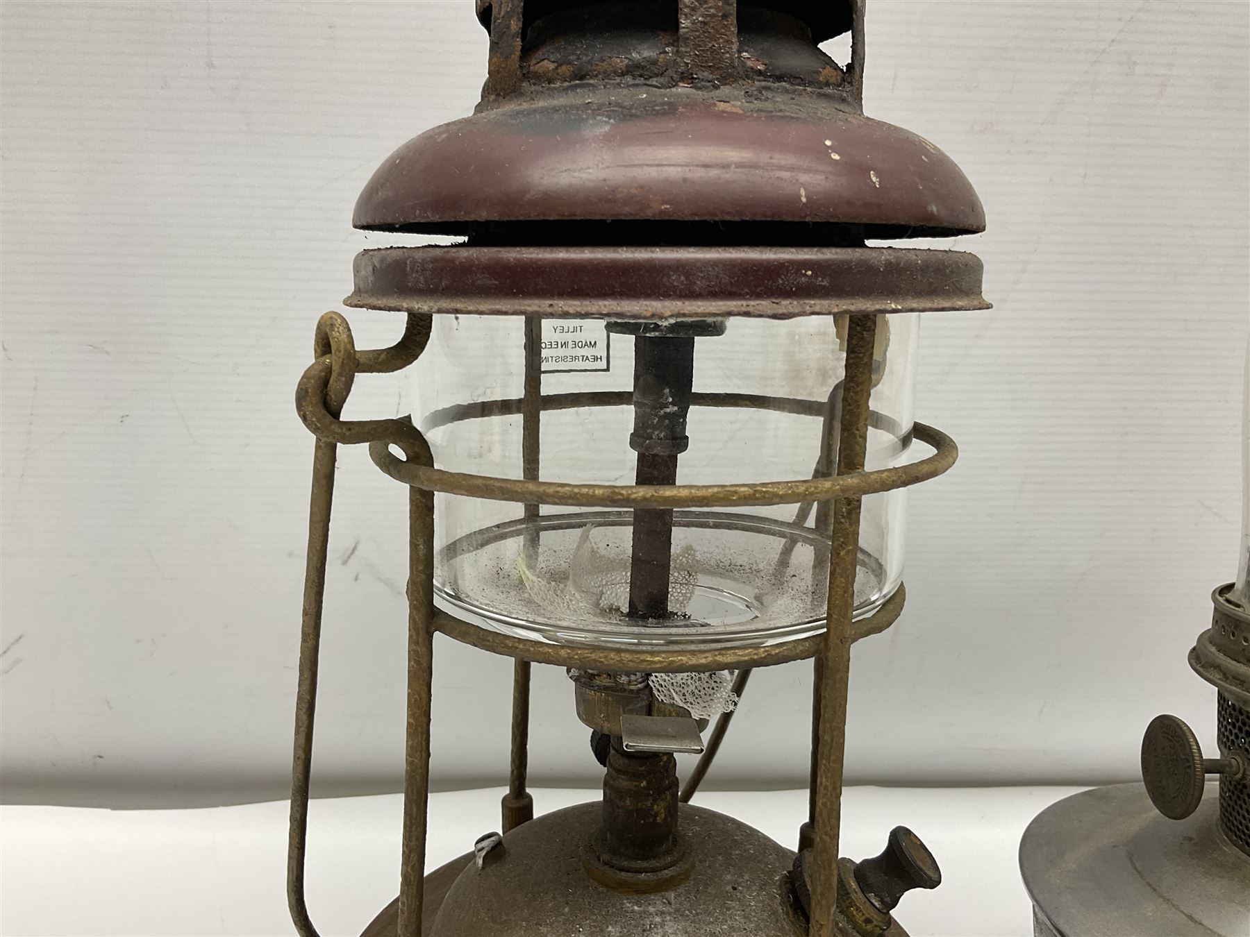 Tilley oil lamp with glass shade, together with a Super Aladdin lamp etc, Tilley lamp H33cm (5)