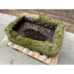 Large 19th century weathered rectangular stone trough