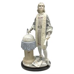 Lladro figure, Columbus, modelled as Christopher Columbus stood by a globe, limited edition 896/1200, no 1432, sculpted by Salvador Furio, with original box, year issued 1982, year retired 1988, H42cm