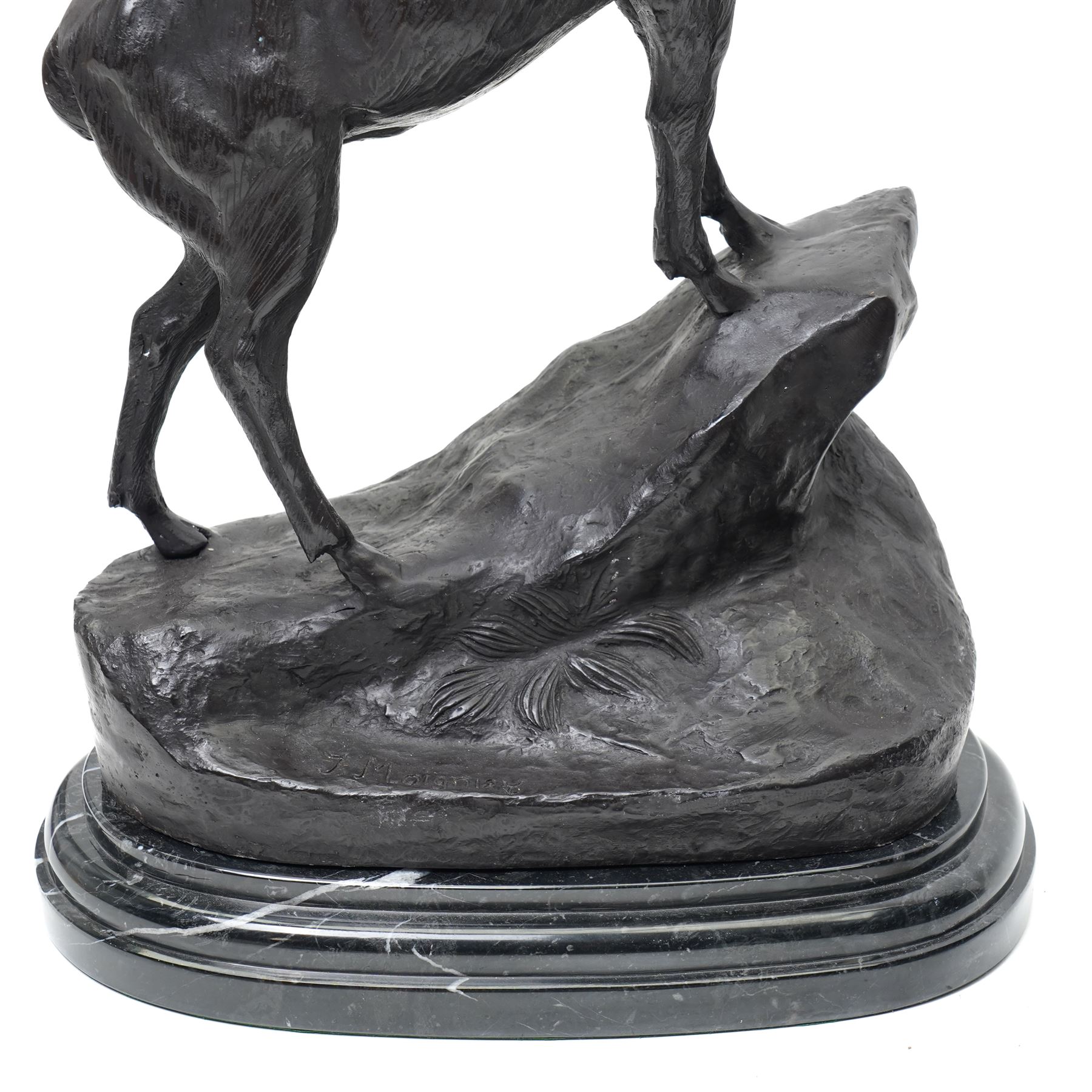 After Moignier - Pair of large bronze stags on marble bases H71cm