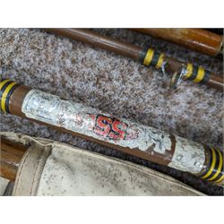 Split cane fishing rods and similar, including Essex example and a Marples wooden spirit level