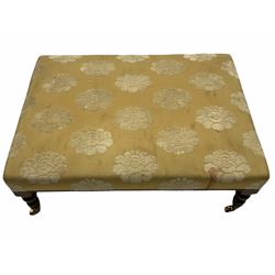 Rectangular footstool in the Victorian style, mahogany legs, studded upholstery