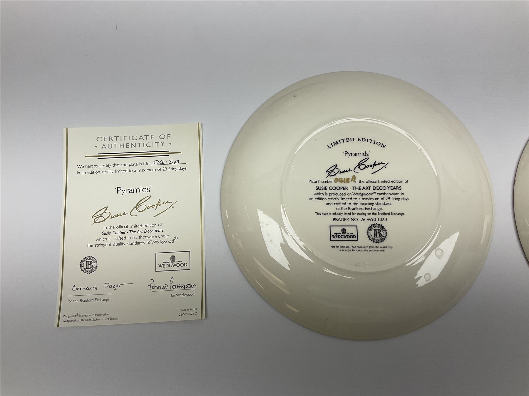 Two Wedgwood limited edition Clarice Cliff Design plates, comprising Poplar and House and Bridge patters, together with six Wedgwood limed edition Suzie Cooper The Art Deco Years, plates, all with certificates of authenticity, D21cm  