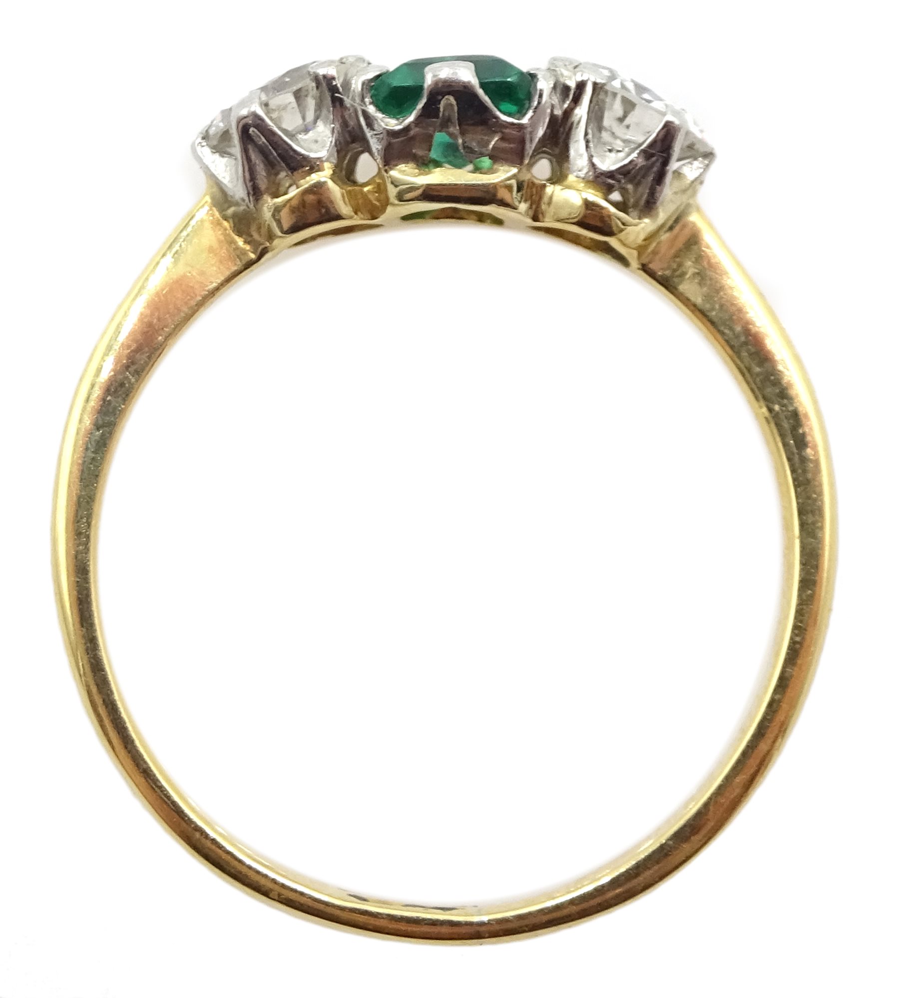 18ct gold emerald and round brilliant cut diamond ring, total diamond approx 0.40 carat