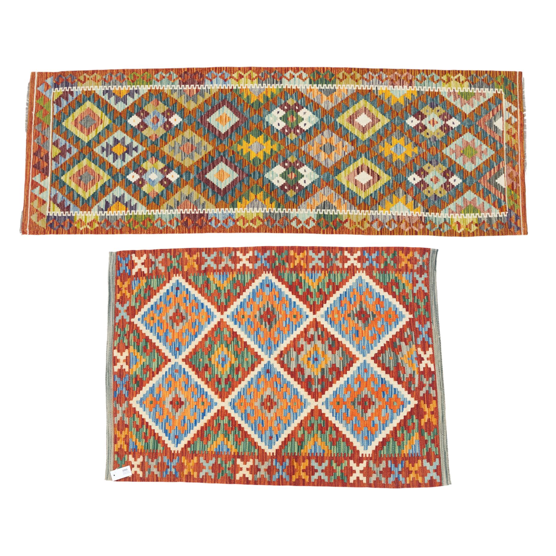 Two kilims, comprising a Chobi  flatweave Kilim runner, 239x81cm, and a Maimana flatweave kilim, 125x85cm 