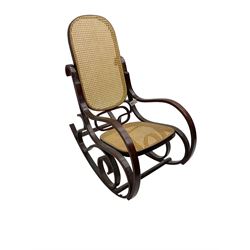 Thonet style rocking armchair, with canework seat and back