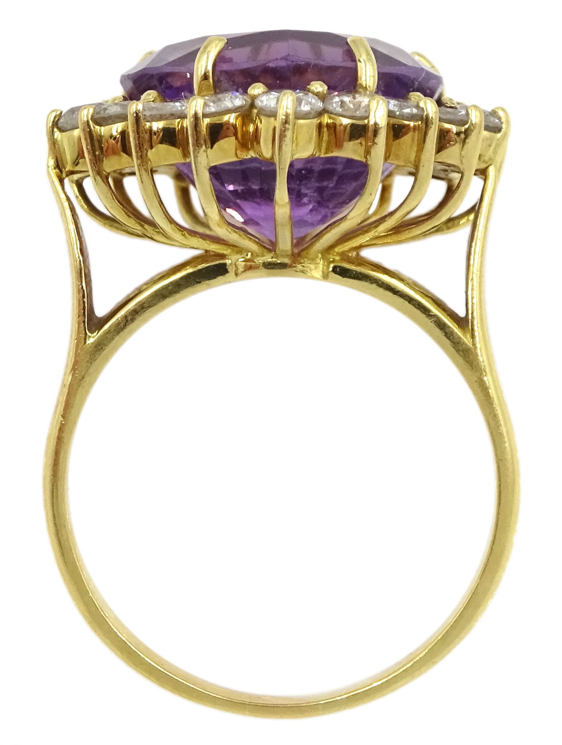 18ct gold amethyst and round brilliant cut diamond cluster ring, amethyst approx 8.00 carat, total diamond weight approx 1.30 carat