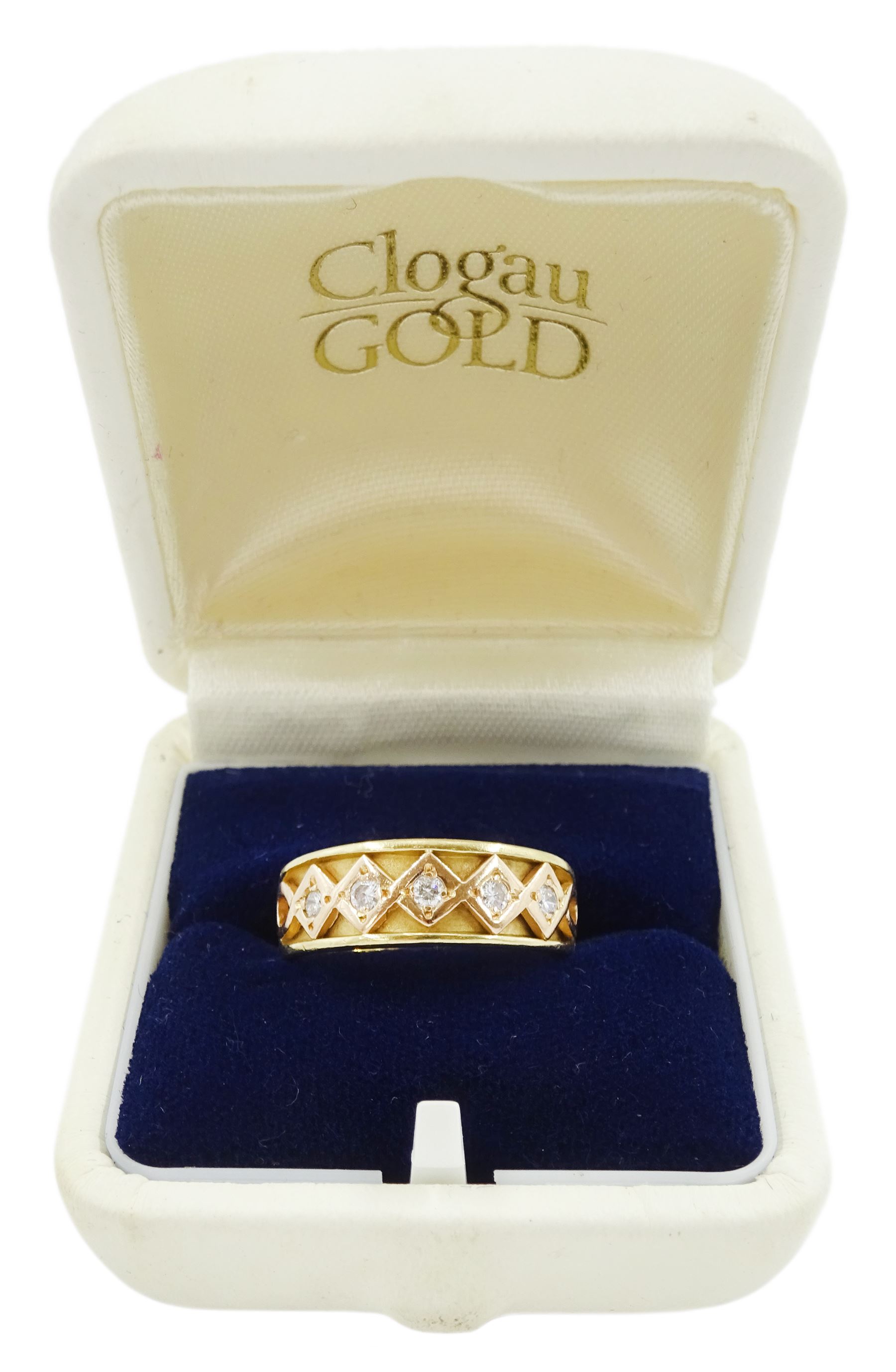 Clogau 18ct gold five stone round brilliant cut diamond ring, Sheffield 1997