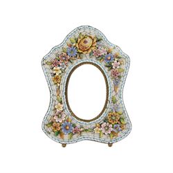 Four micro mosaic picture frames, decorated with flowers, largest H13cm  