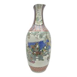 19th century Chinese floor vase of baluster form, hand painted with warriors and the emperor, the neck decorated with floral patterns and panels with landscapes, H64cm