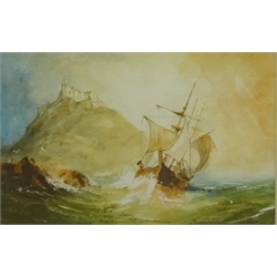  English School (19th century): 'Iona Abbey' with figures and sheep, watercolour unsigned 31cm x 43cm 'Lindesfarne Abbey' with sailing boat, watercolour unsigned 13cm x 20cm (2)  