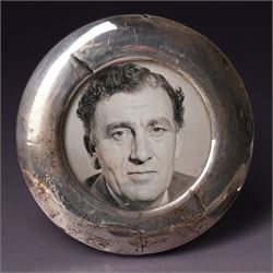 Small silver photograph frame,  four decorative silver forks, two silver and enamel spoons, other silver spoons and silver cased fob watch 