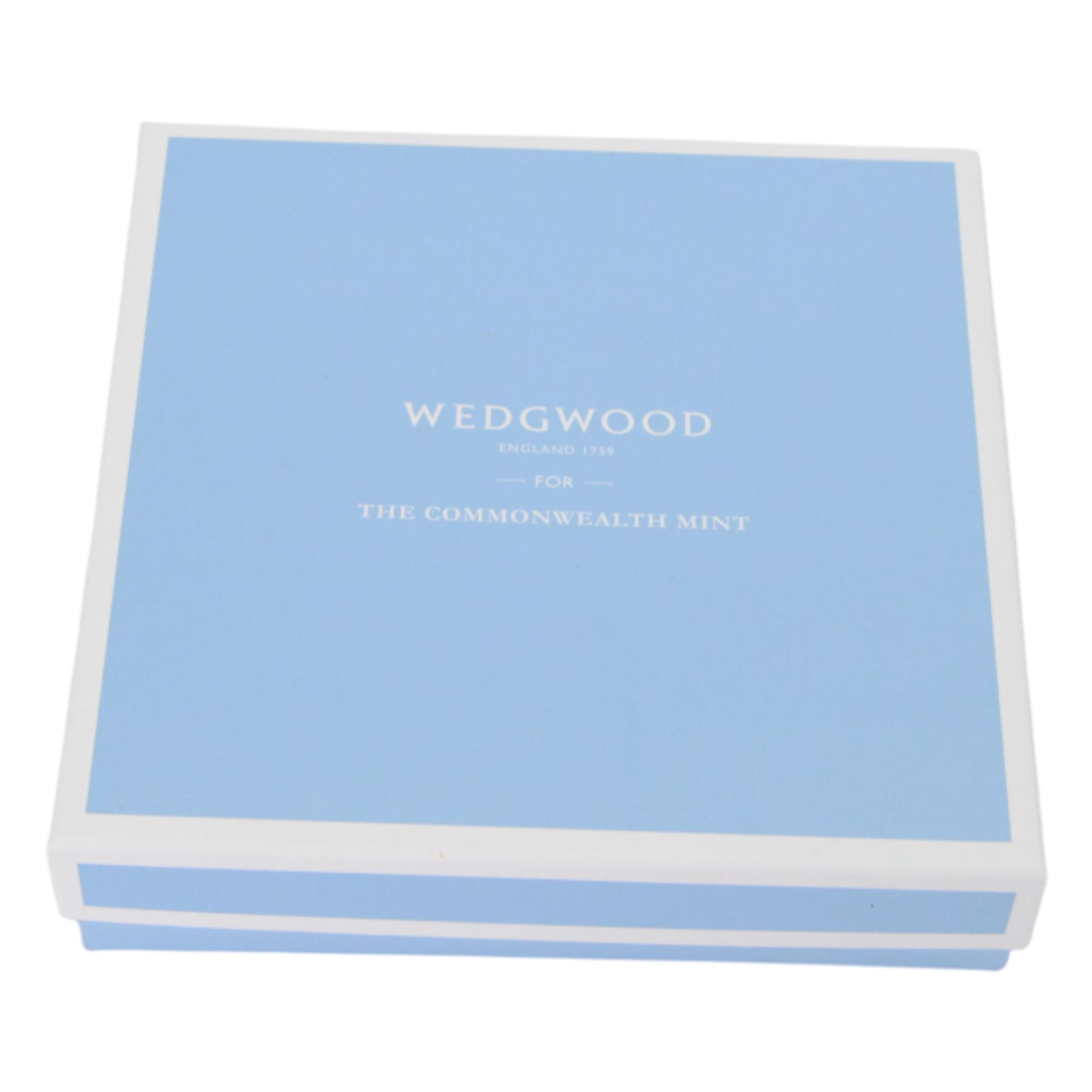 Queen Elizabeth II Tristan da Cunha 2018 Wedgwood Jasperware five pound coin, produced by Wedgwood for the Commonwealth Mint, distributed by the Bradford Exchange, cased and boxed with certificate