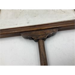 KPM Berlin lithophane panel, of two angels supporting a female figure to the centre, encased in a rosewood frame and handle, H42cm