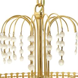 Art Deco style set of two chandeliers, brass and beaded glass, (H 60cm, Di 60cm) (H 75cm, Di 62cm) 
