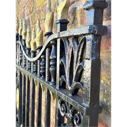 Wrought iron pedestrian gate of excellent quality, early 19th century, with urn and torch finials above floral motifs and twin paterae. H147cm, W122cm. - COLLECTION BY APPOINTMENT FROM: The White House, Thirsk Road, Easingwold, York, YO61 3NF - CALL 01723 507111 TO ARRANGE