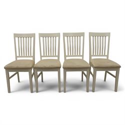 Contemporary Oak fold-over leaf dining table and four chairs, square top extending to a rectangular top 200cm, four white dining chairs with upholstered and padded seats