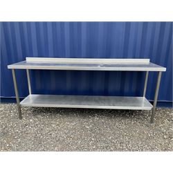 Large stainless steel preparation table, single tier, small raised back  - THIS LOT IS TO BE COLLECTED BY APPOINTMENT FROM DUGGLEBY STORAGE, GREAT HILL, EASTFIELD, SCARBOROUGH, YO11 3TX