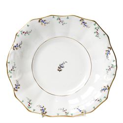 19th century English porcelain tea service, possibly Coalport, comprising teapot, covered sucrier, ten teacups and saucers, slop bowl, milk jug, and two serving dishes