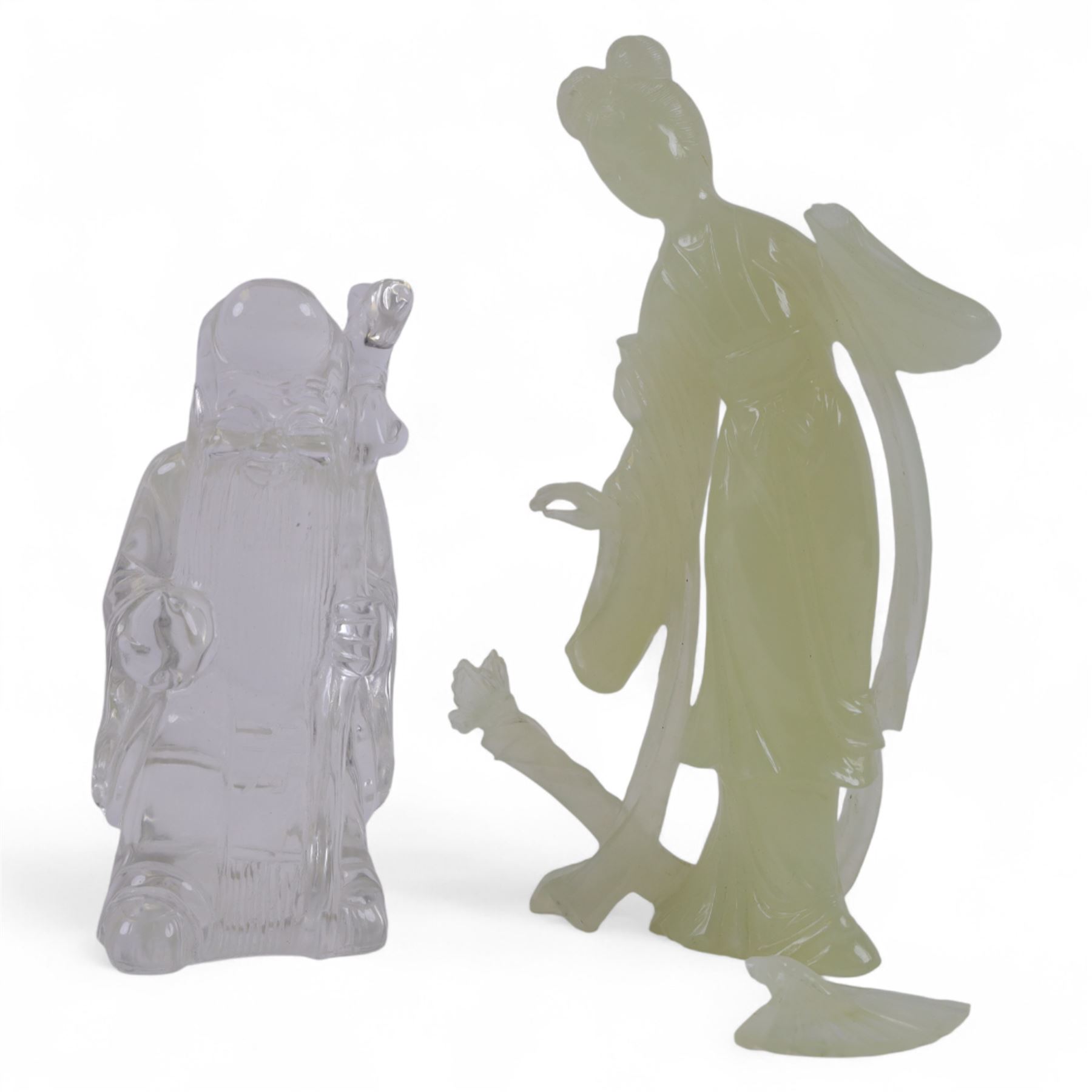 Crystal figure of Shou Lau and a jadeite figure of a geisha