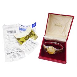 Omega Seamaster gentleman's quartz wristwatch, backcase No. 1345, champagne dial with baton hour markers and day / date aperture, boxed with papers