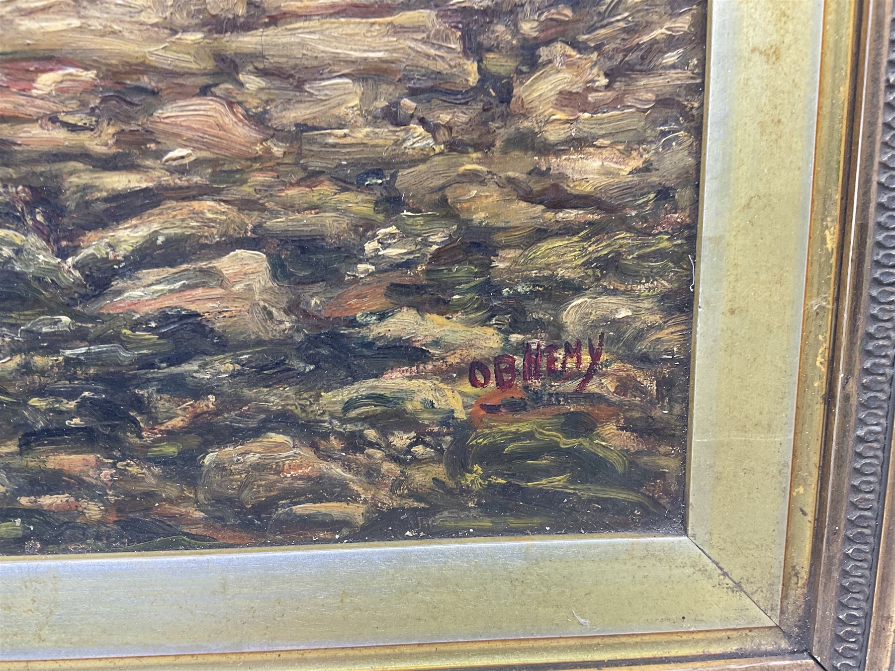 OB Hemy (19th century): Rocky Coastal Landscape, oil on canvas signed 35cm x 52cm