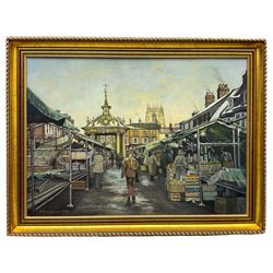 Neville Henderson (Irish ?-2020): 'Beverley Market', oil on canvas signed and dated 1980, titled verso 40cm x 56cm