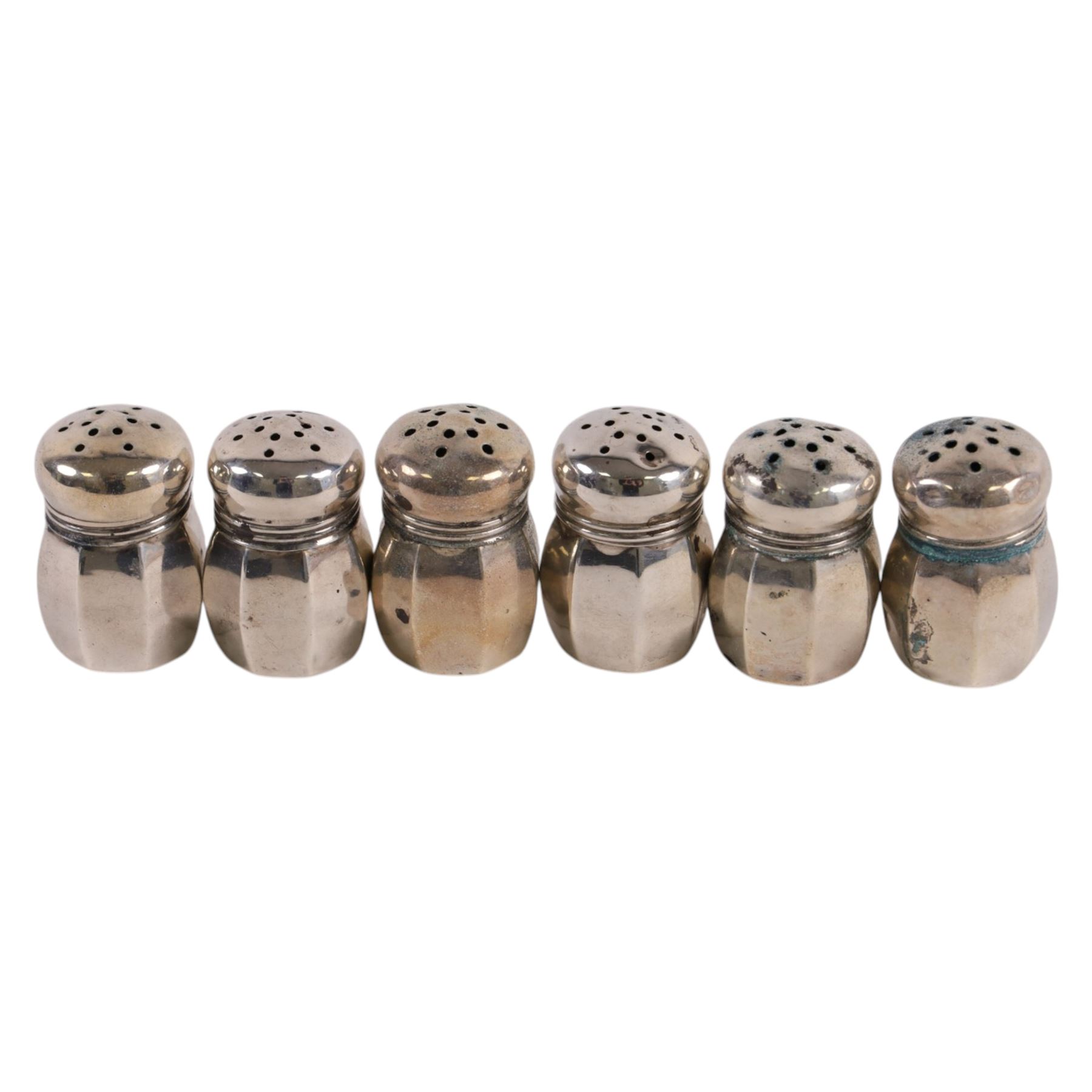 Six American silver salt shakers, stamped sterling