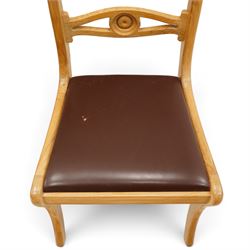 Seahorseman by Shaw & Riley - set of four Yorkshire oak bar-back dining chairs, brown vinyl drop in seat, raised on shaped supports with signature Seahorse carving from the workshop of A. Shaw & Riley Ltd, Hessay