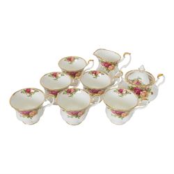 Royal Albert Old Country Roses tea and dinner service for six, including teapot, covered sucrier, milk jug, dinner plates, soup bowls, side plates etc  