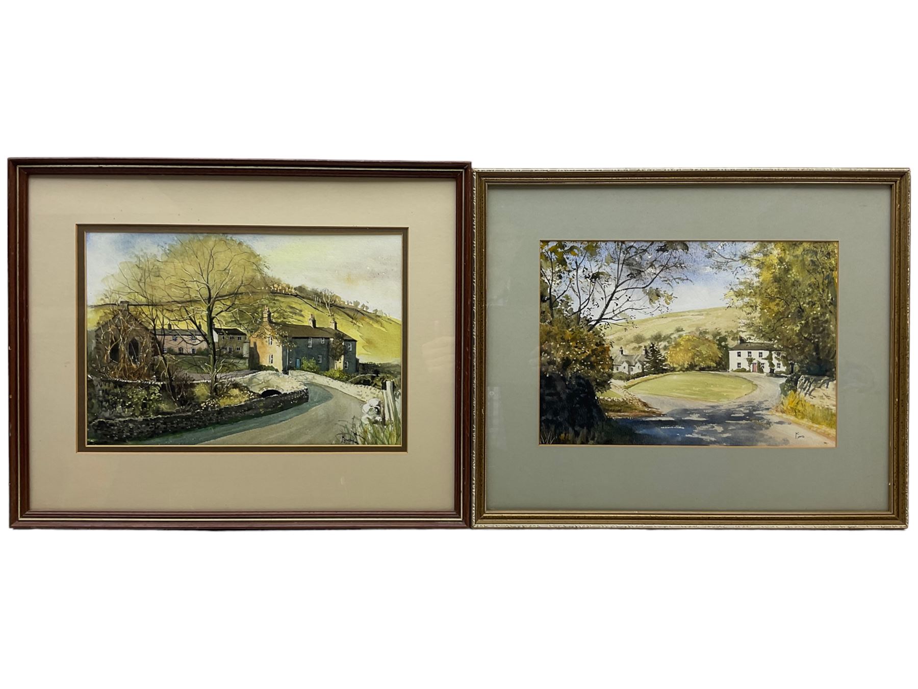  Kay Lund (British 20th century): 'Kettlewell' and 'Buckden' Yorkshire Dales, two watercolours signed, titled with artist's Bradford address label verso 23cm x 34cm approx (2)