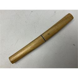 Eastern dagger with 14.5cm ornate fullered blade and nickel mounted horn grip; in nickel mounted ebonised wooden scabbard L25,5cm overall; another smaller Eastern dagger with animal head pommel and nickel mounted leather scabbard; three small sheathe knives with simulated antler grips; letter opener in the form of a German hunting knife with hoof grip; and Japanese wooden Floating Fish Knife with stainless steel blade (7)