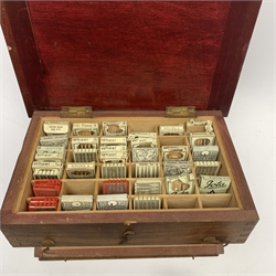  Dentistry - 'Jota' Burs storage box, two fitted compartments containing various bur drills, mostly in original packaging by Jota and Ash & boxed Corega sample bottle, L24cm x H12cm and a 