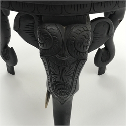  Eastern hardwood elephant carved occasional table, D46cm, H46cm  
